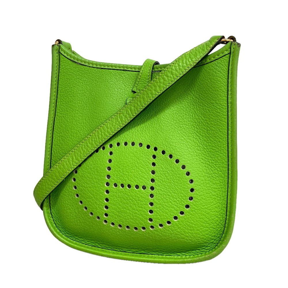 Hermes Evelyne TPM Shoulder Bag, Taurillon Clemence Leather, Apple Green, □O ...